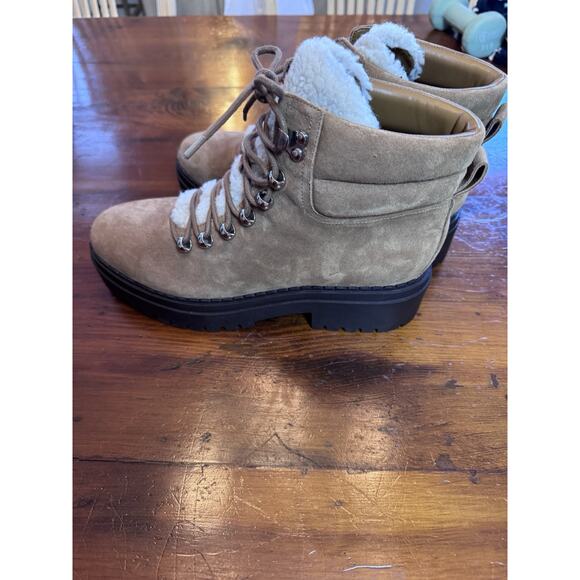 MARC FISHER LTD NAIRY FAUX FUR TRIM HIKING BOOTS IN BROWN NEW WOMEN'S SIZE 9 - Picture 2 of 16
